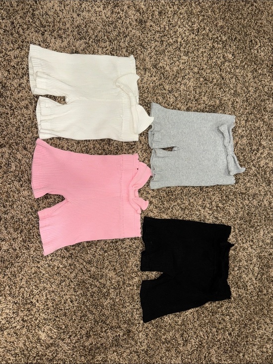 None Other - Kids Ribbed Knit Shorts - Pink, White, Gray & Black